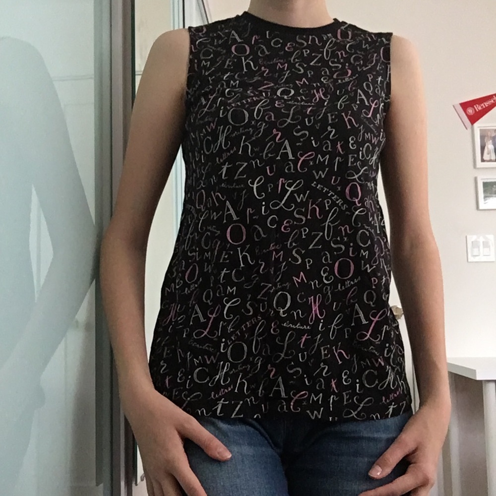 Uniqlo Pink Writing Pattern Black Tank Top